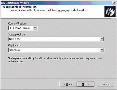 [IIS Certificate]ウィザード - 地理情報