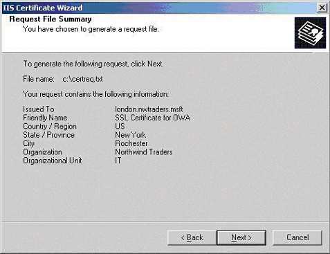 [IIS Certificate]ウィザード - 要求ファイル要約